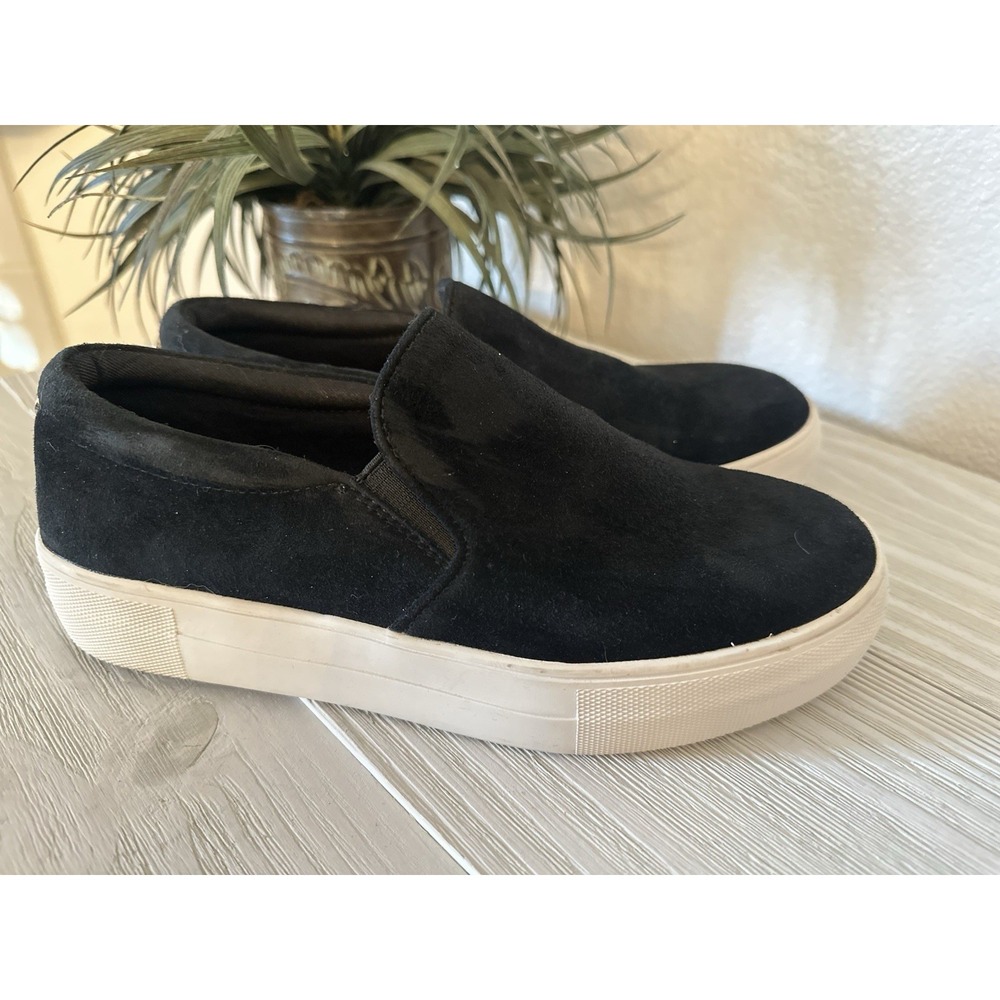 Steve Madden Slip On‎ Platform Sneakers Size 7 GILLS Black Suede Leather Women